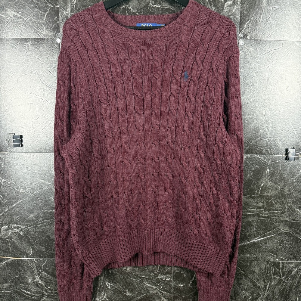 Polo Ralph Lauren Men's Red Cable Knit Sweater Large